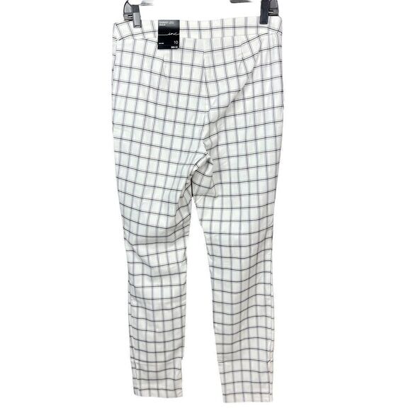 INC International Concepts Pants Mid Rise Skinny Leg White Black Plaid 10 - Picture 13 of 15